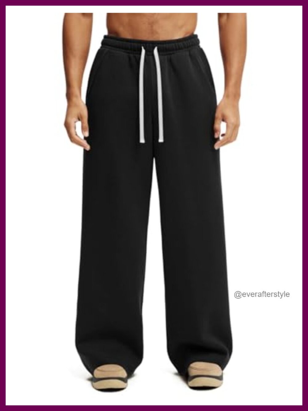 Men's Baggy Wide Leg Fleece Sweatpants Cotton Blend Drawstring Lounge Pants